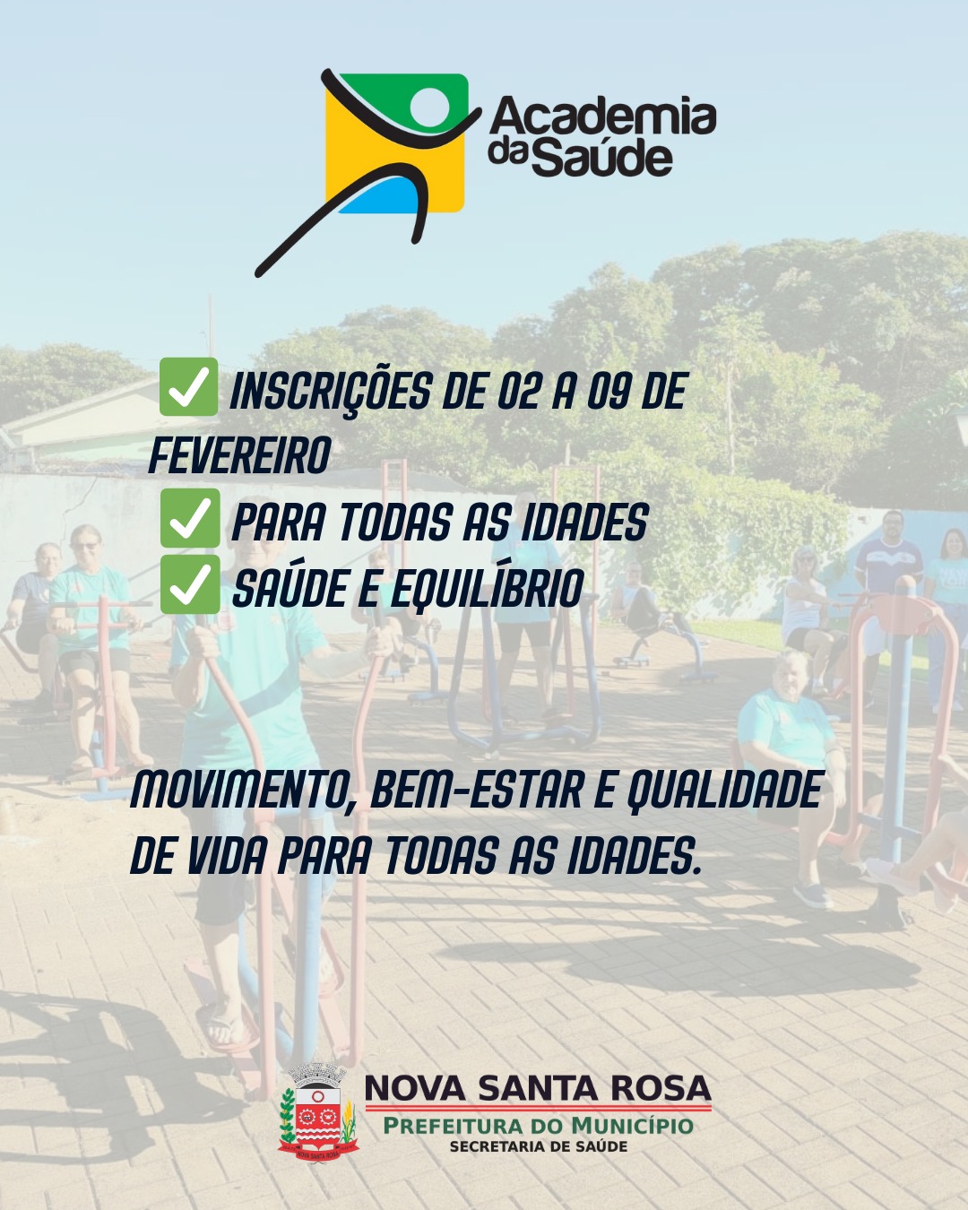 Inscrições abertas para o programa Academia da Saúde na sede e nos distritos de Nova Santa Rosa